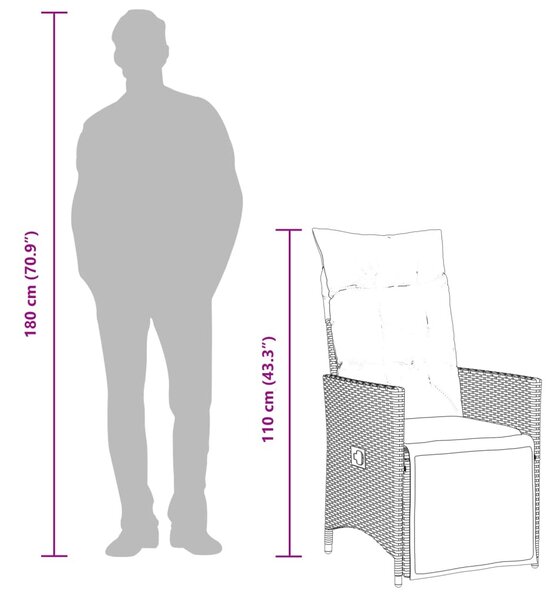 Bézs polyrattan dönthető kerti szék párnákkal