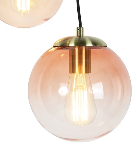 Art Deco függőlámpa sárgarézzel 45 cm 3-lámpás rózsaszín - Pallon