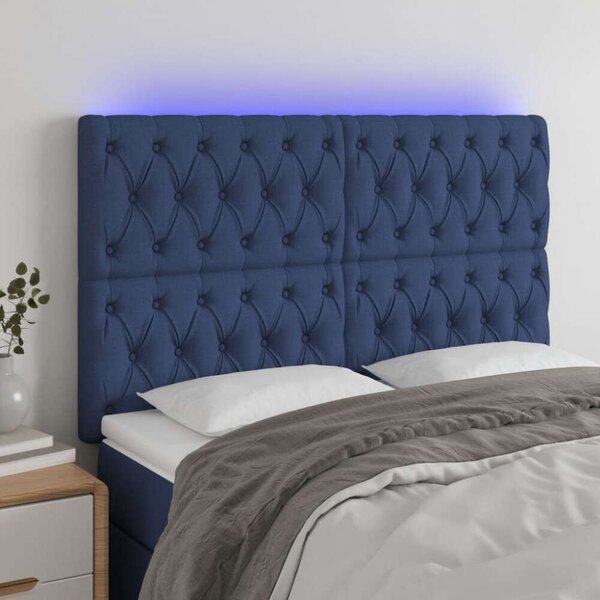 VidaXL Kék Szövet Ágytámlá LED-del - 160x7x118/128 cm