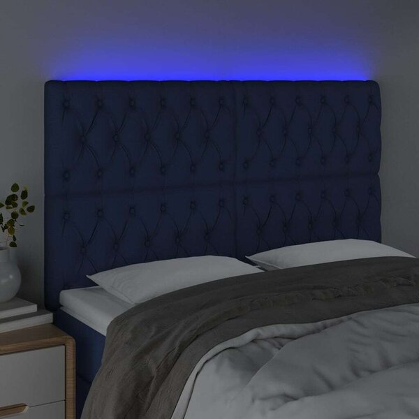 VidaXL Kék Szövet Ágytámlá LED-del - 160x7x118/128 cm