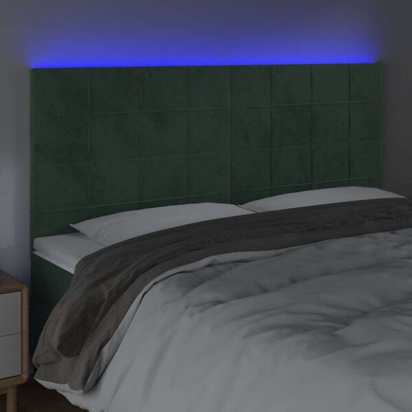 VidaXL sötétzöld bársony LED-es fejtámla 160x5x118/128 cm