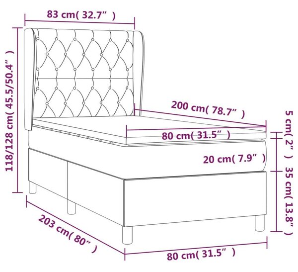 VidaXL tópszínű szövet rugós ágy matraccal 80 x 200 cm