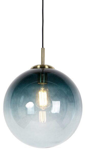 Art deco függesztett lámpa réz óceán kék üveggel, 33 cm - Pallon