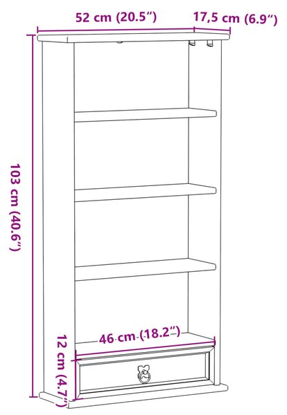 Corona tömör fenyőfa CD-szekrény 52 x 17,5 x 103 cm