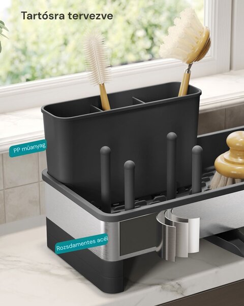 SINK mosogató rendszerező csepegtetővel, ezüst/fekete SongmicsHome
