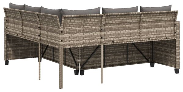 L-alakú szürke polyrattan kerti kanapé asztallal és párnákkal
