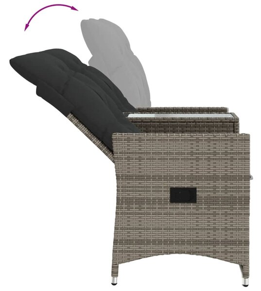 2 személyes szürke polyrattan dönthető kerti kanapé asztallal