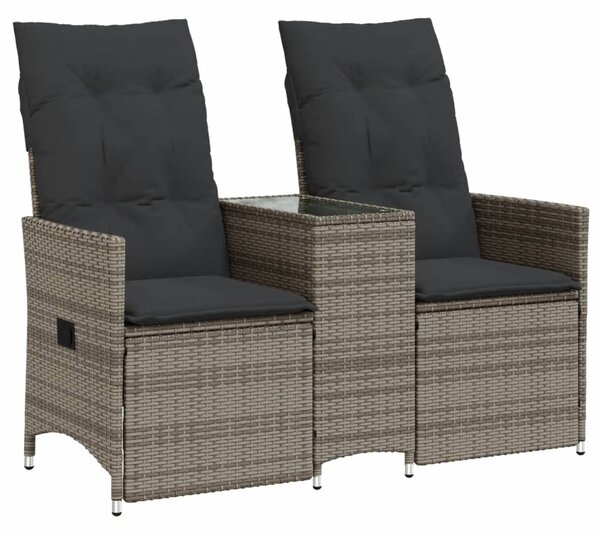 2 személyes szürke polyrattan dönthető kerti kanapé asztallal