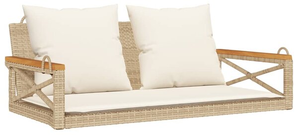 Bézs polyrattan hintapad párnákkal 109 x 62 x 40 cm