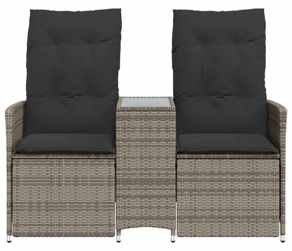 2 személyes szürke polyrattan dönthető kerti kanapé asztallal