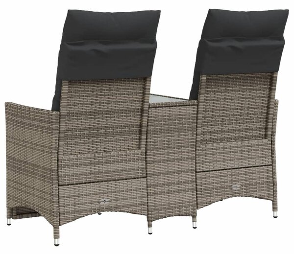 2 személyes szürke polyrattan dönthető kerti kanapé asztallal