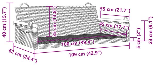 Fekete polyrattan hintapad 109 x 62 x 40 cm