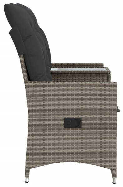 2 személyes szürke polyrattan dönthető kerti kanapé asztallal