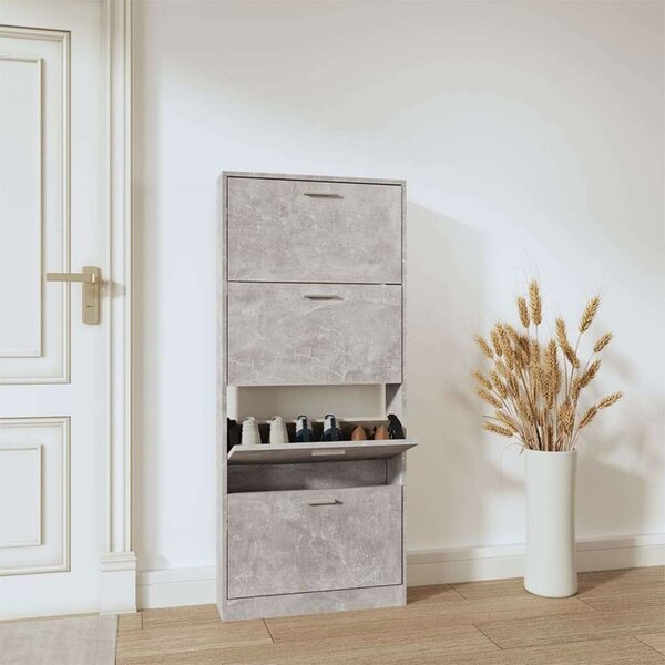 VidaXL Cipőtartó Szekrény - Beton Szürke - 4 Fiók - 59x17x150 cm