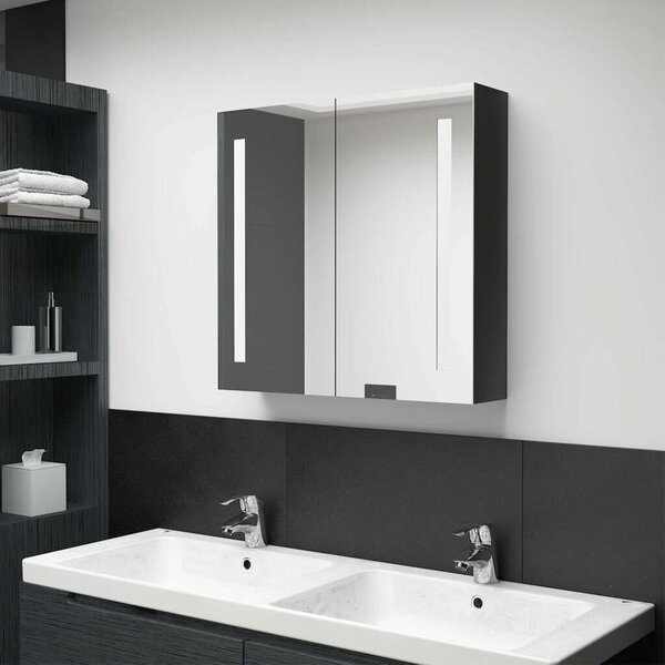 VidaXL fényes fekete LED-es tükrös fürdőszobaszekrény 62 x 14 x 60 cm