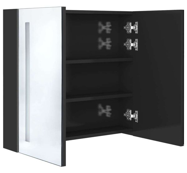VidaXL fényes fekete LED-es tükrös fürdőszobaszekrény 62 x 14 x 60 cm