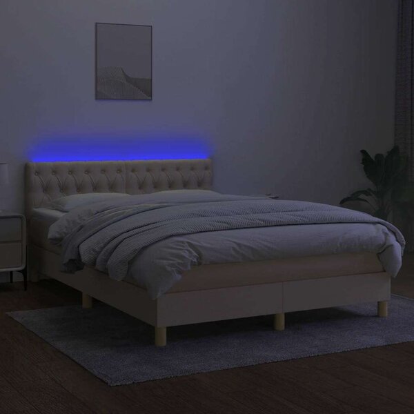 VidaXL Krémszínű Ágy - 140x200 cm - LED Világítással