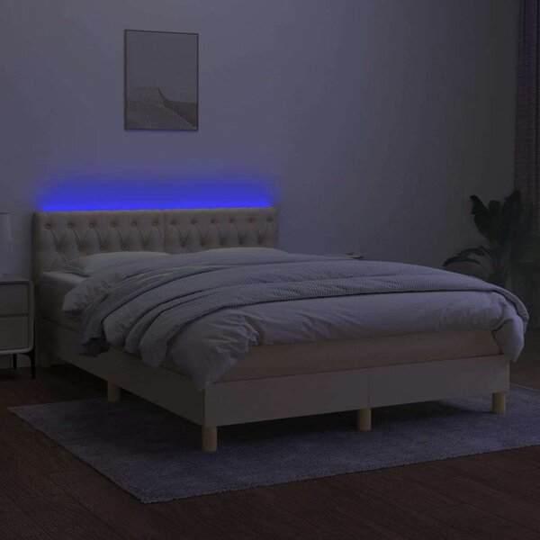 VidaXL Krémszínű Ágy - 140x200 cm - LED Világítással