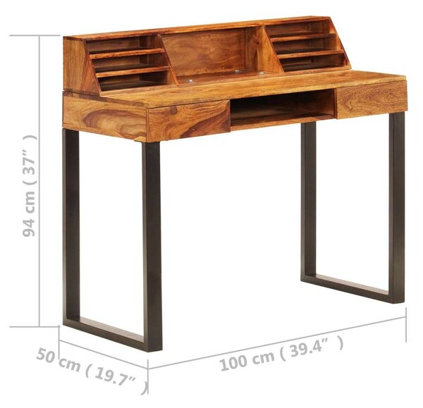 VidaXL tömör kelet-indiai rózsafa és acél asztal 110 x 50 x 94 cm
