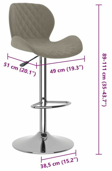 VidaXL Bársony Bárszék - Világosszürke - 2 db