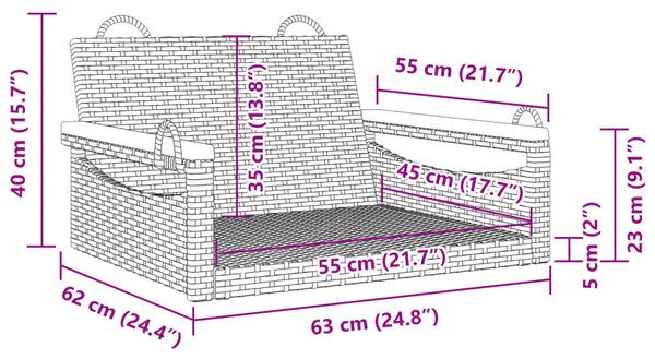 Szürke polyrattan hintapad 63 x 62 x 40 cm