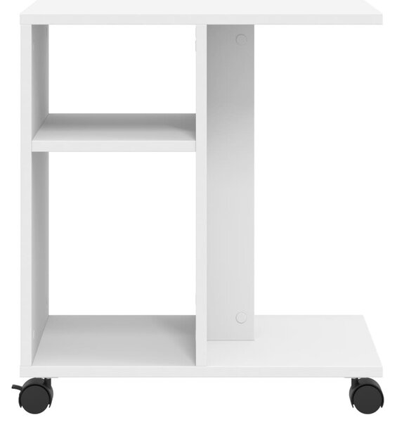 Fehér szerelt fa kisasztal kerékkel 50 x 30 x 55 cm