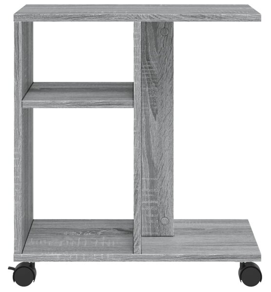 Szürke sonoma színű szerelt fa kisasztal kerekekkel 50x30x55 cm