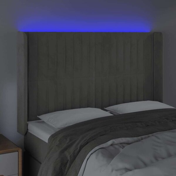 VidaXL LED-es Bársony Fejtámla - Világosszürke - 147x16x118/128cm