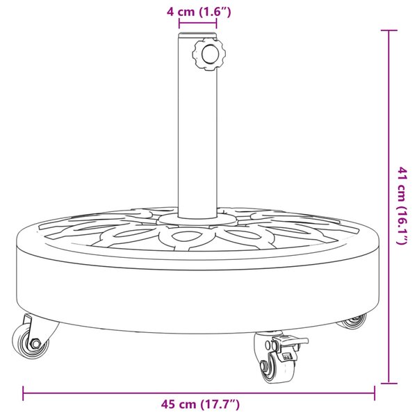 Görgős kerek napernyőtalp rúdhoz Ø38 / 48 mm 27 kg