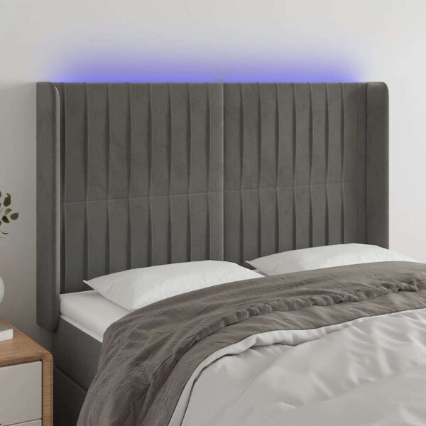 VidaXL LED-es Bársony Fejtámla - Világosszürke - 147x16x118/128cm