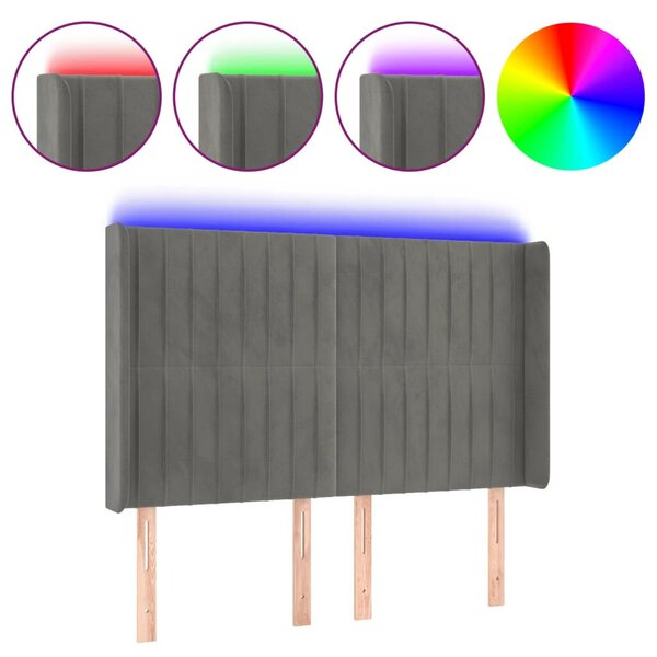VidaXL LED-es Bársony Fejtámla - Világosszürke - 147x16x118/128cm