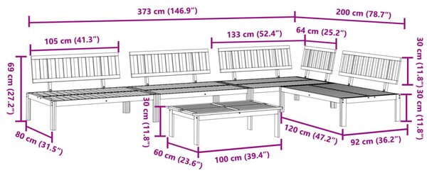 5 részes tömör akácfa kerti raklap ülőgarnitúra