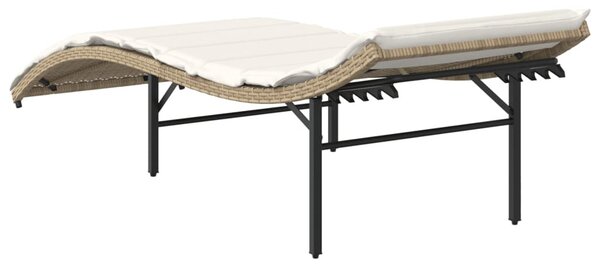 Bézs polyrattan napozóágy párnával 55x199x50 cm
