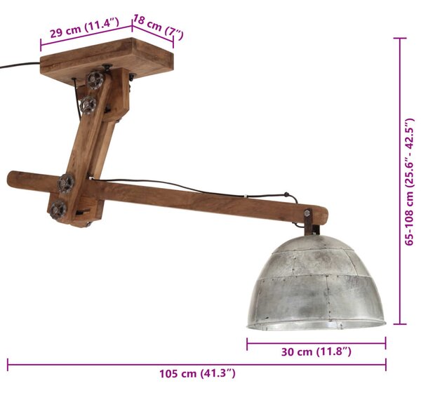 Vintage ezüst mennyezeti lámpa 25 W 105 x 30 x 65-108 cm E27