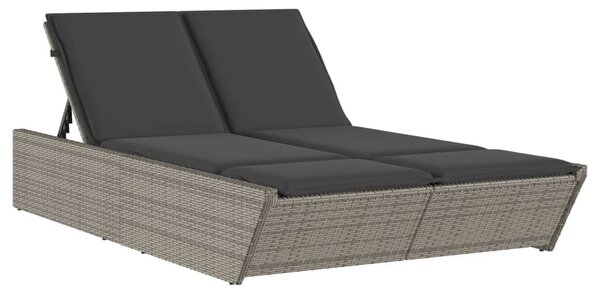 Szürke polyrattan dupla napozóágy párnával