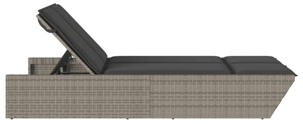 Szürke polyrattan dupla napozóágy párnával