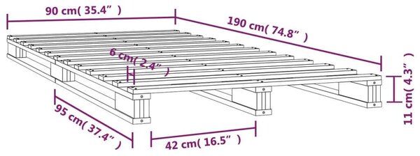 VidaXL tömör fenyőfa raklapágy 90 x 190 cm (3FT Single)