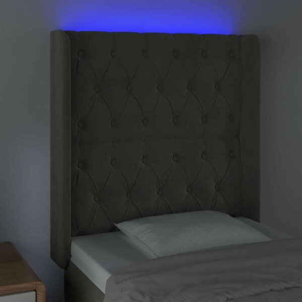 Bársony Ágyfejtámla LED-es - Sötétszürke - 83x16x118/128cm