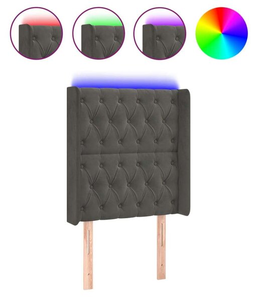 Bársony Ágyfejtámla LED-es - Sötétszürke - 83x16x118/128cm