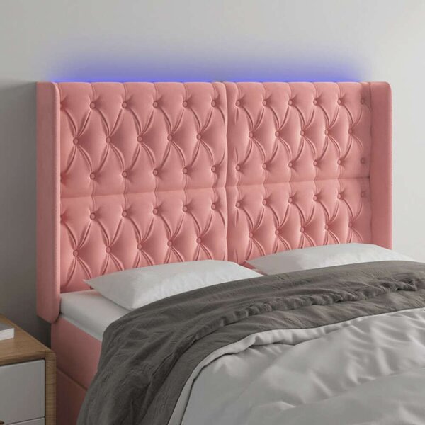 VidaXL rózsaszín bársony LED-es fejtámla 147x16x118/128 cm