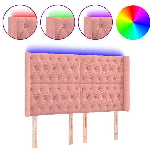 VidaXL rózsaszín bársony LED-es fejtámla 147x16x118/128 cm