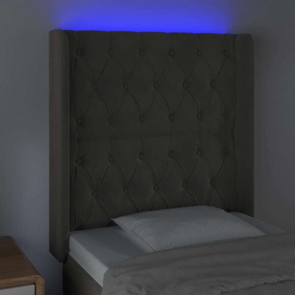 Bársony Ágyfejtámla LED-es - Sötétszürke - 83x16x118/128cm