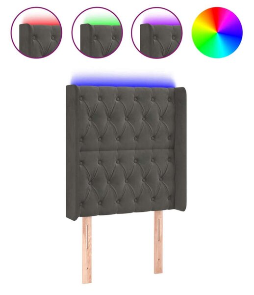 Bársony Ágyfejtámla LED-es - Sötétszürke - 83x16x118/128cm