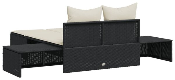 Fekete polyrattan dupla napozóágy párnával