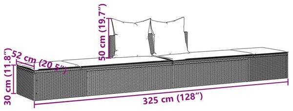 Fekete polyrattan dupla napozóágy párnával