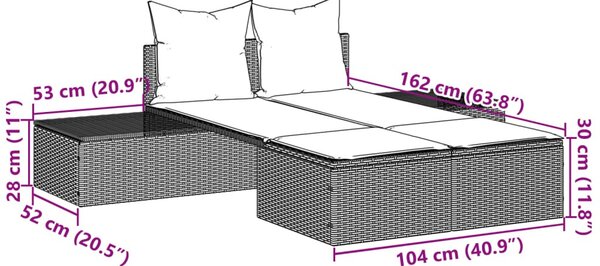 Fekete polyrattan dupla napozóágy párnával