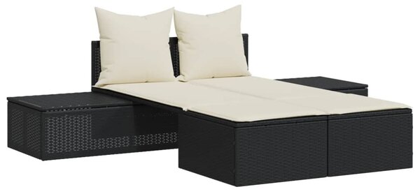 Fekete polyrattan dupla napozóágy párnával
