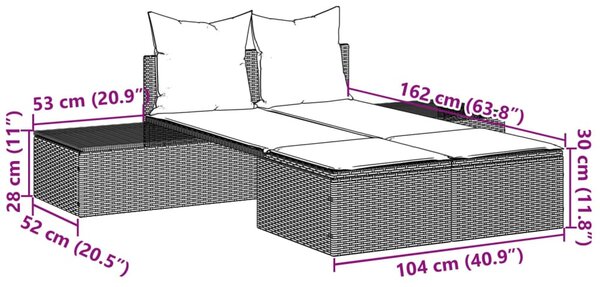 Világosszürke polyrattan dupla napozóágy párnával