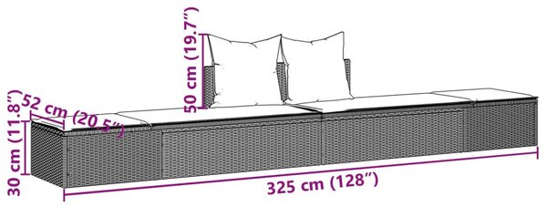 Világosszürke polyrattan dupla napozóágy párnával