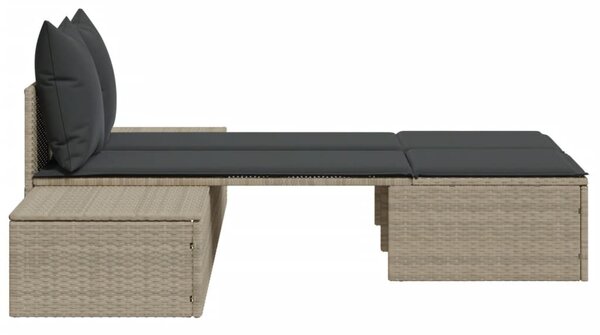 Világosszürke polyrattan dupla napozóágy párnával